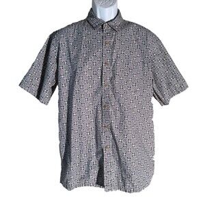 COOKE STREET Men's Short Sleeve Button Down Hawaiian‎ Shirt Blue White Large